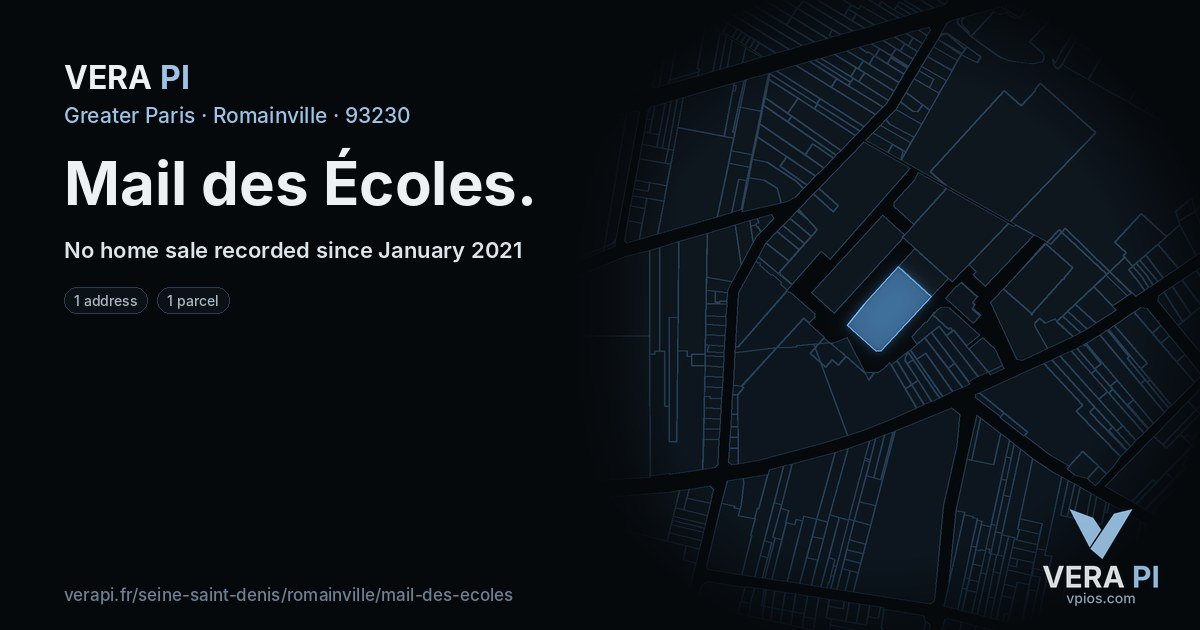 Mail des Écoles, Romainville at night – every parcel coloured by the prices around it, the street's own parcels lit