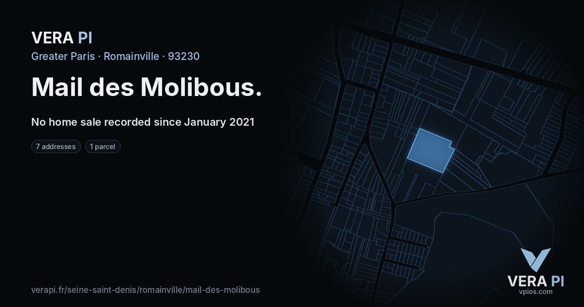 Mail des Molibous, Romainville at night – every parcel coloured by the prices around it, the street's own parcels lit