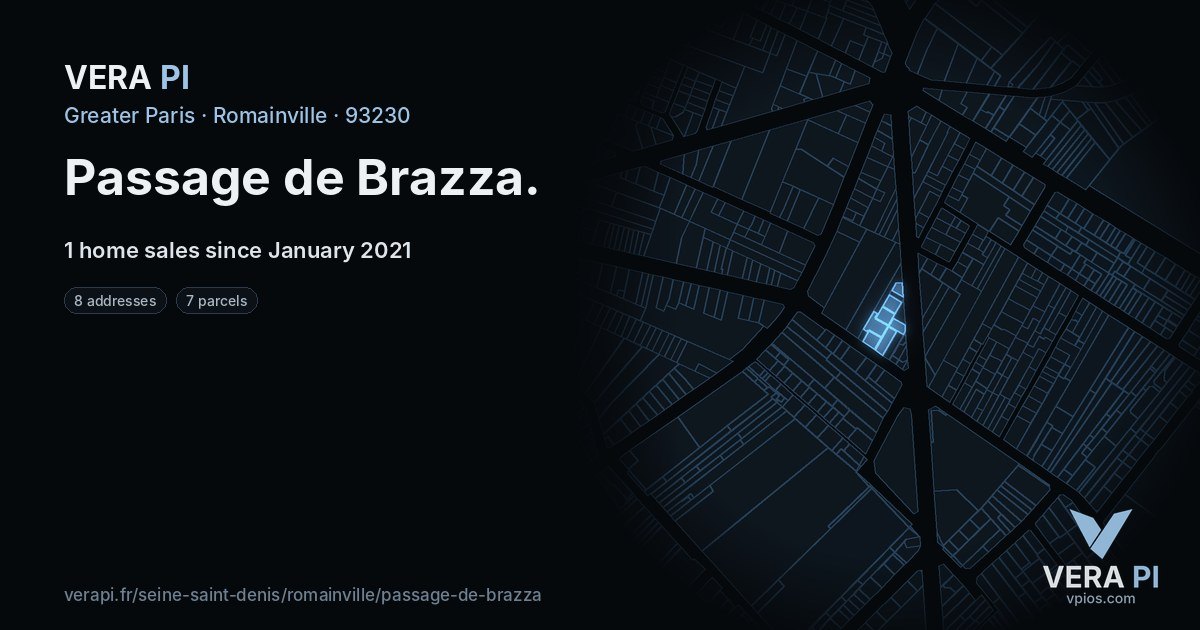 Passage de Brazza, Romainville at night – every parcel coloured by the prices around it, the street's own parcels lit