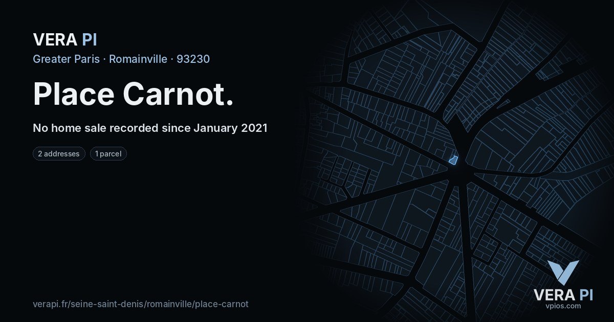 Place Carnot, Romainville at night – every parcel coloured by the prices around it, the street's own parcels lit
