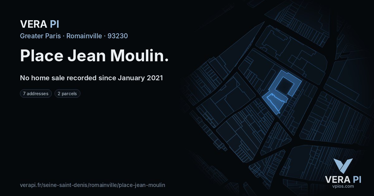 Place Jean Moulin, Romainville at night – every parcel coloured by the prices around it, the street's own parcels lit