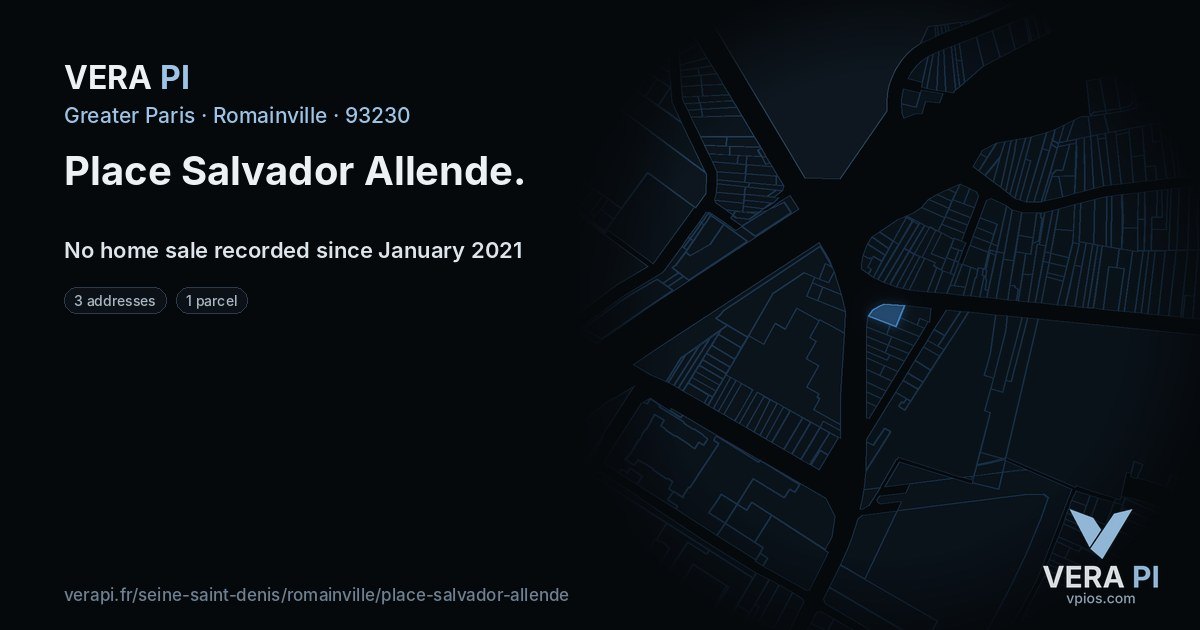 Place Salvador Allende, Romainville at night – every parcel coloured by the prices around it, the street's own parcels lit