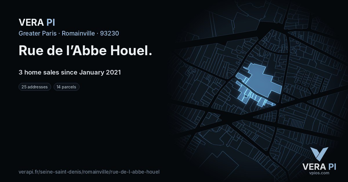 Rue de l’Abbe Houel, Romainville at night – every parcel coloured by the prices around it, the street's own parcels lit