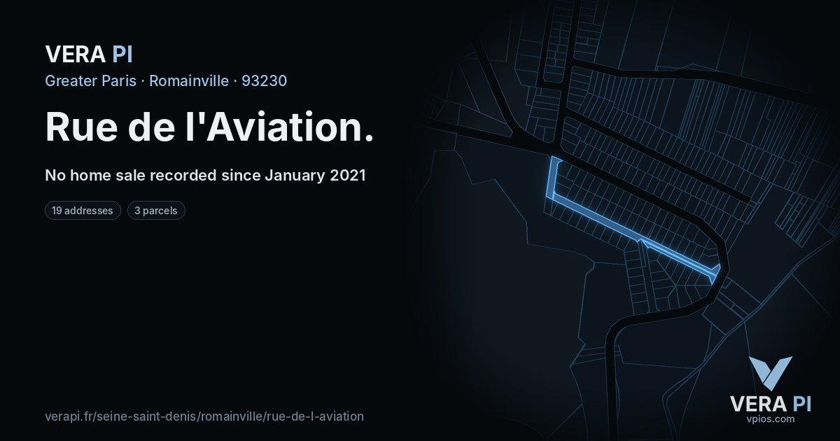 Rue de l'Aviation, Romainville at night – every parcel coloured by the prices around it, the street's own parcels lit