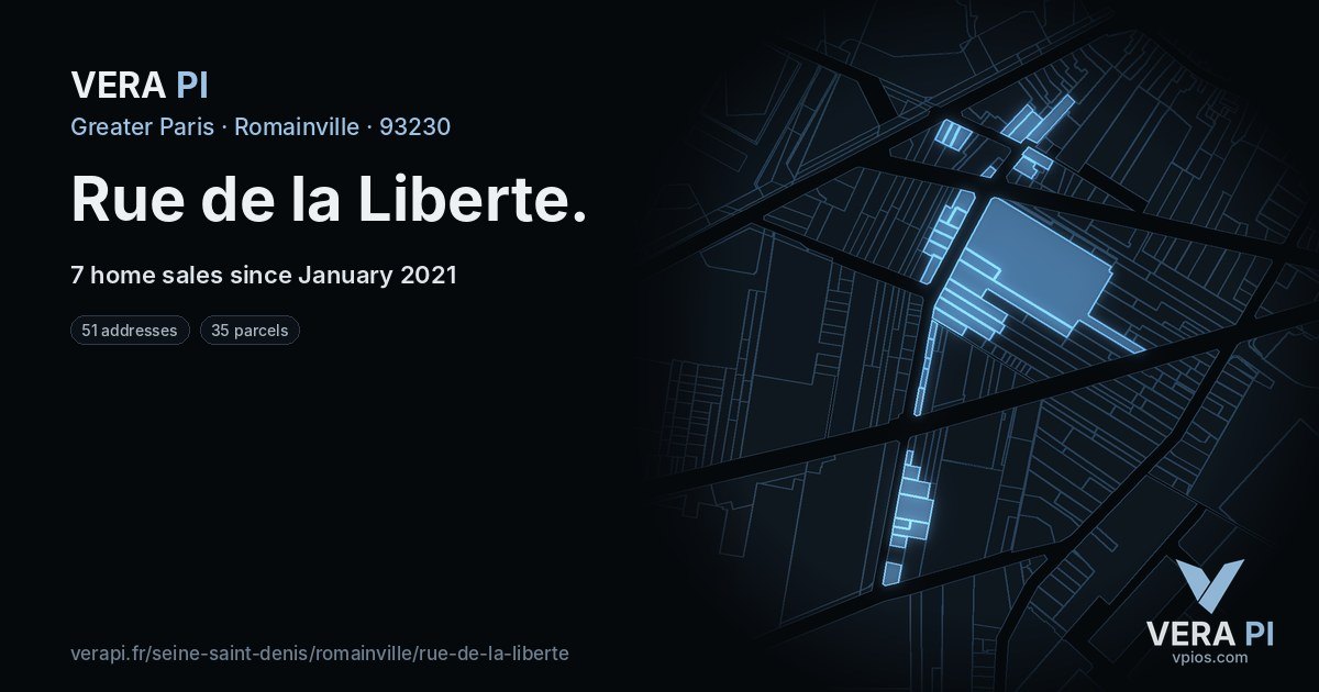 Rue de la Liberte, Romainville at night – every parcel coloured by the prices around it, the street's own parcels lit