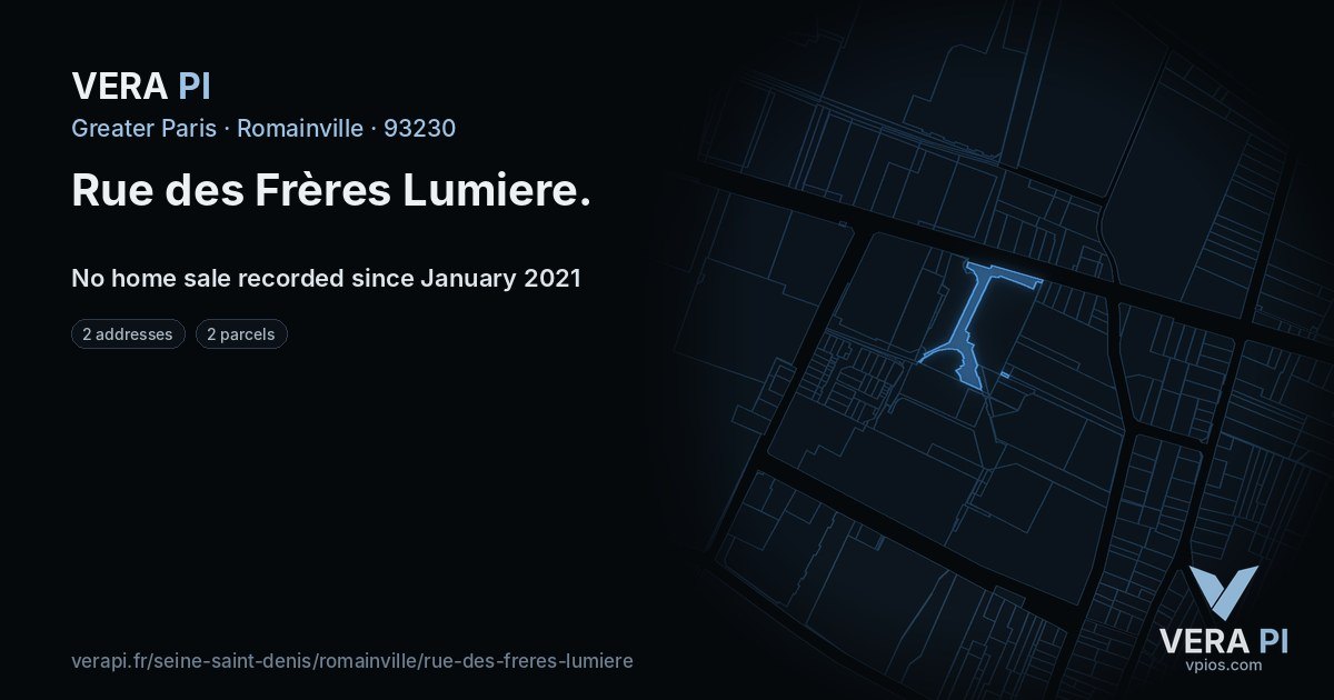 Rue des Frères Lumiere, Romainville at night – every parcel coloured by the prices around it, the street's own parcels lit