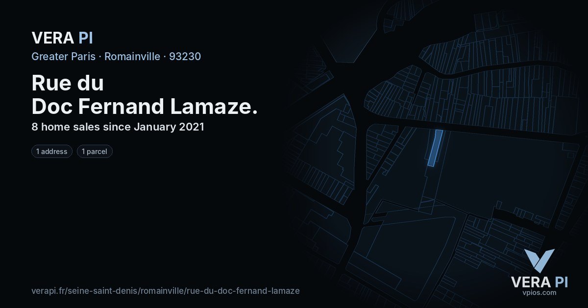 Rue du Doc Fernand Lamaze, Romainville at night – every parcel coloured by the prices around it, the street's own parcels lit