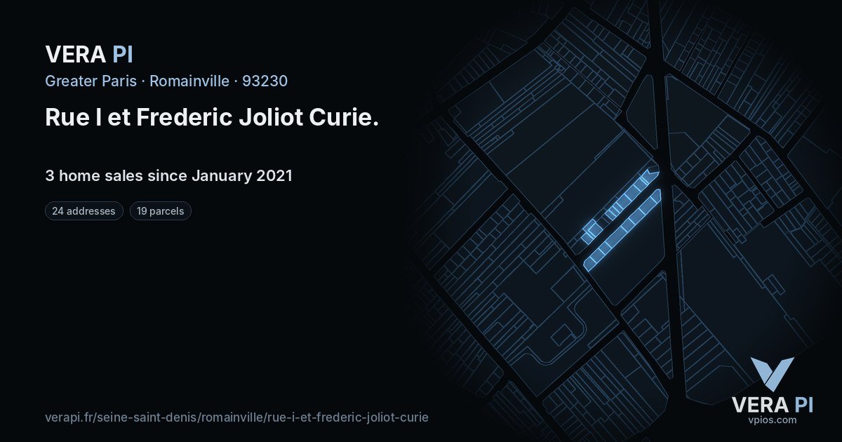Rue I et Frederic Joliot Curie, Romainville at night – every parcel coloured by the prices around it, the street's own parcels lit