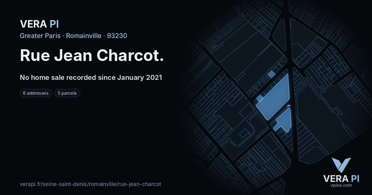 Rue Jean Charcot, Romainville at night – every parcel coloured by the prices around it, the street's own parcels lit