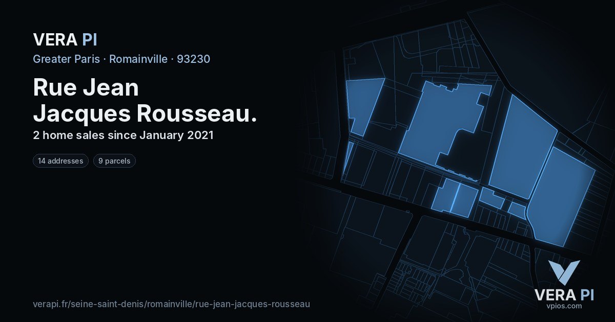 Rue Jean Jacques Rousseau, Romainville at night – every parcel coloured by the prices around it, the street's own parcels lit