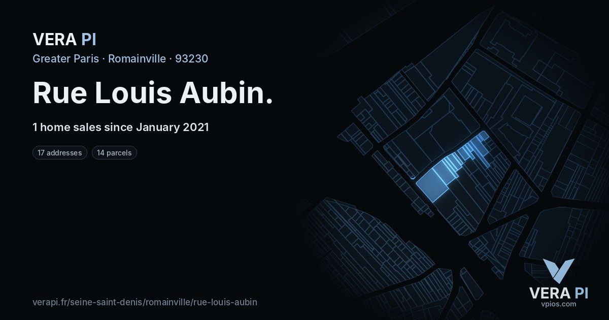 Rue Louis Aubin, Romainville at night – every parcel coloured by the prices around it, the street's own parcels lit