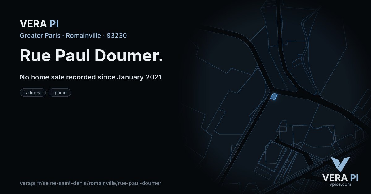 Rue Paul Doumer, Romainville at night – every parcel coloured by the prices around it, the street's own parcels lit