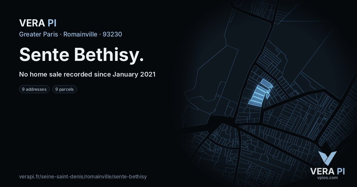 Sente Bethisy, Romainville at night – every parcel coloured by the prices around it, the street's own parcels lit