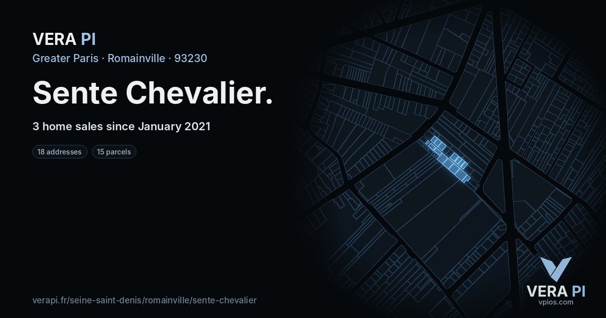 Sente Chevalier, Romainville at night – every parcel coloured by the prices around it, the street's own parcels lit