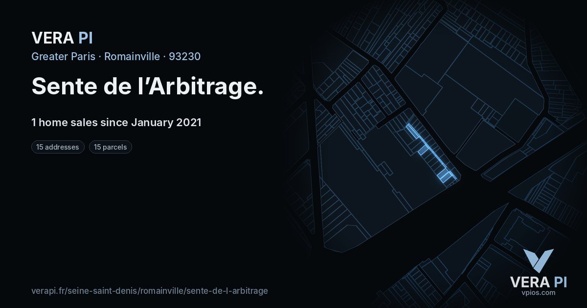 Sente de l’Arbitrage, Romainville at night – every parcel coloured by the prices around it, the street's own parcels lit