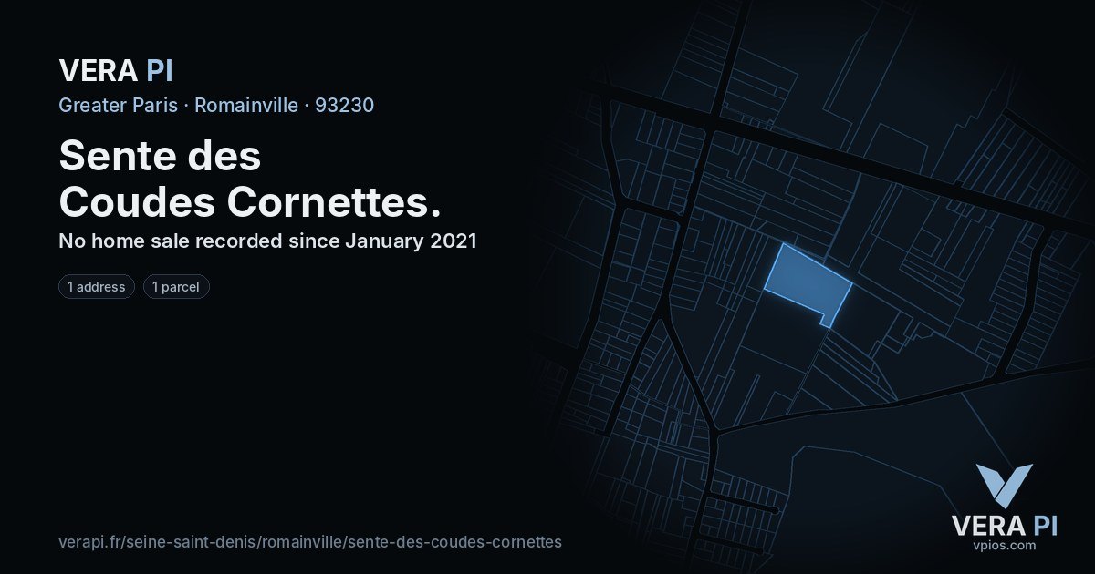 Sente des Coudes Cornettes, Romainville at night – every parcel coloured by the prices around it, the street's own parcels lit