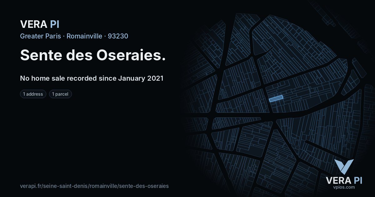 Sente des Oseraies, Romainville at night – every parcel coloured by the prices around it, the street's own parcels lit