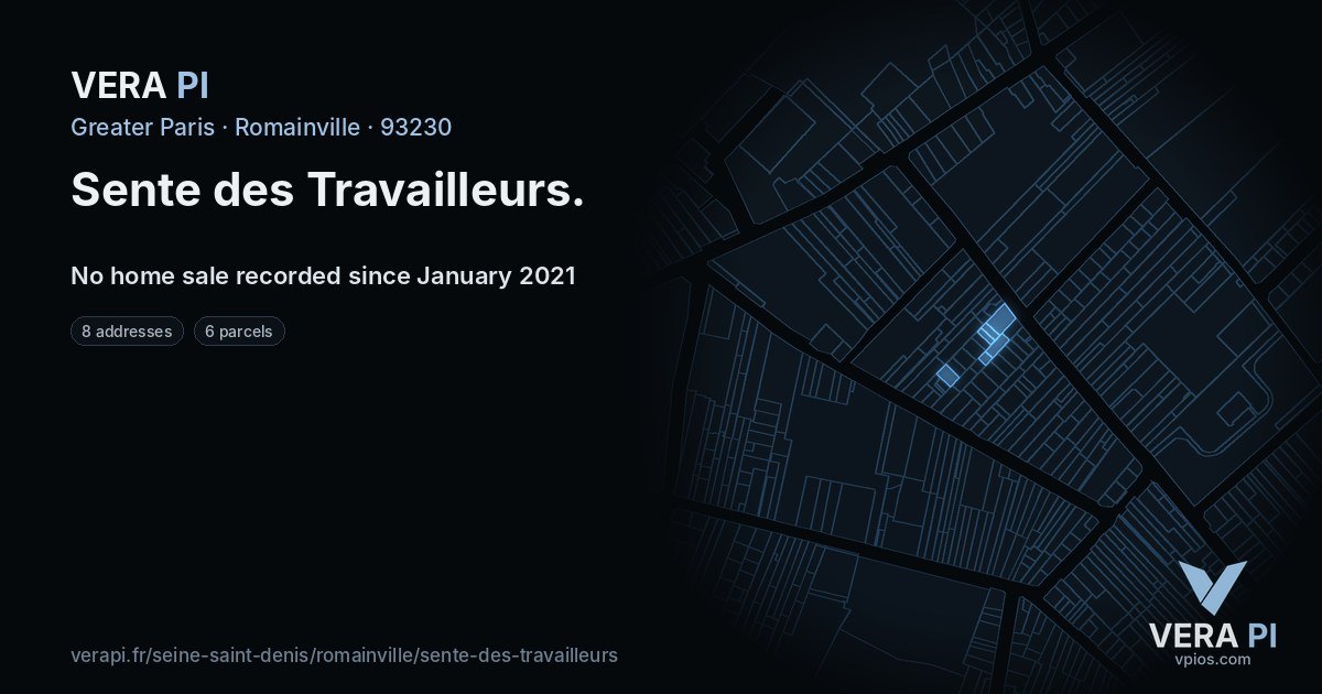 Sente des Travailleurs, Romainville at night – every parcel coloured by the prices around it, the street's own parcels lit