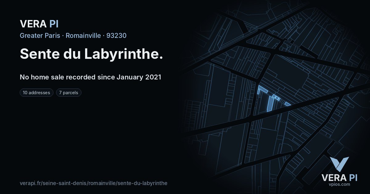 Sente du Labyrinthe, Romainville at night – every parcel coloured by the prices around it, the street's own parcels lit