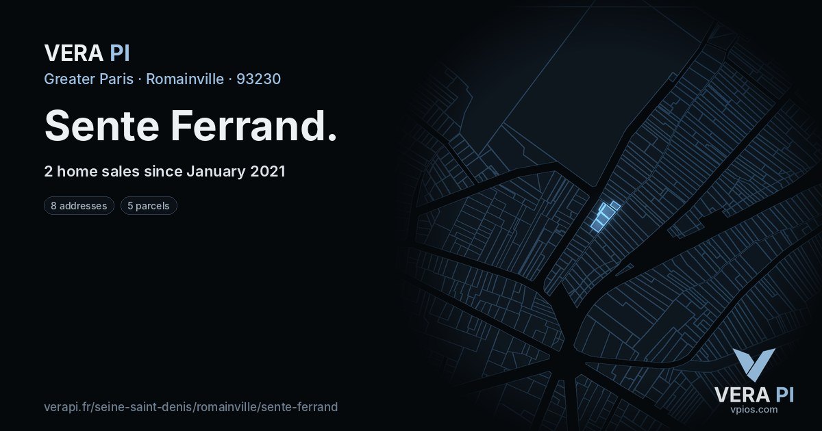 Sente Ferrand, Romainville at night – every parcel coloured by the prices around it, the street's own parcels lit