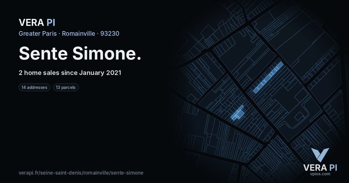 Sente Simone, Romainville at night – every parcel coloured by the prices around it, the street's own parcels lit