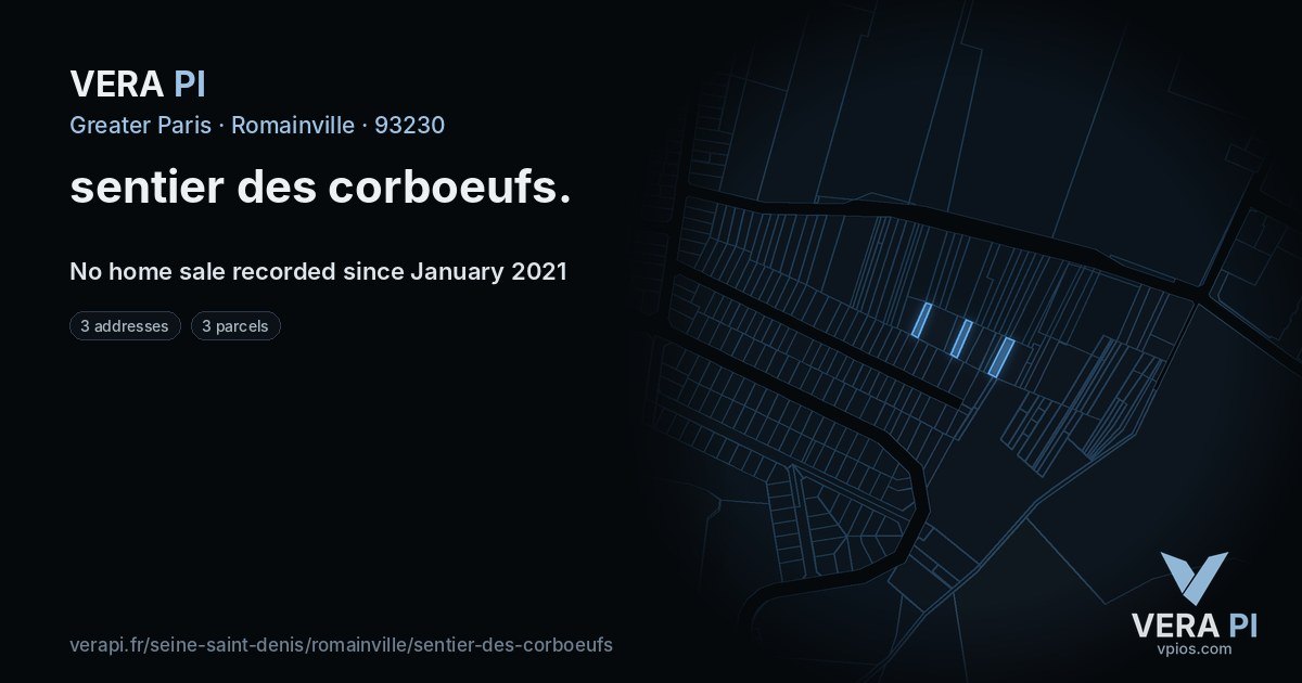 sentier des corboeufs, Romainville at night – every parcel coloured by the prices around it, the street's own parcels lit