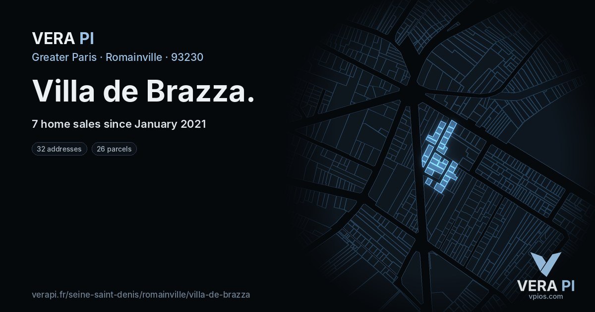 Villa de Brazza, Romainville at night – every parcel coloured by the prices around it, the street's own parcels lit