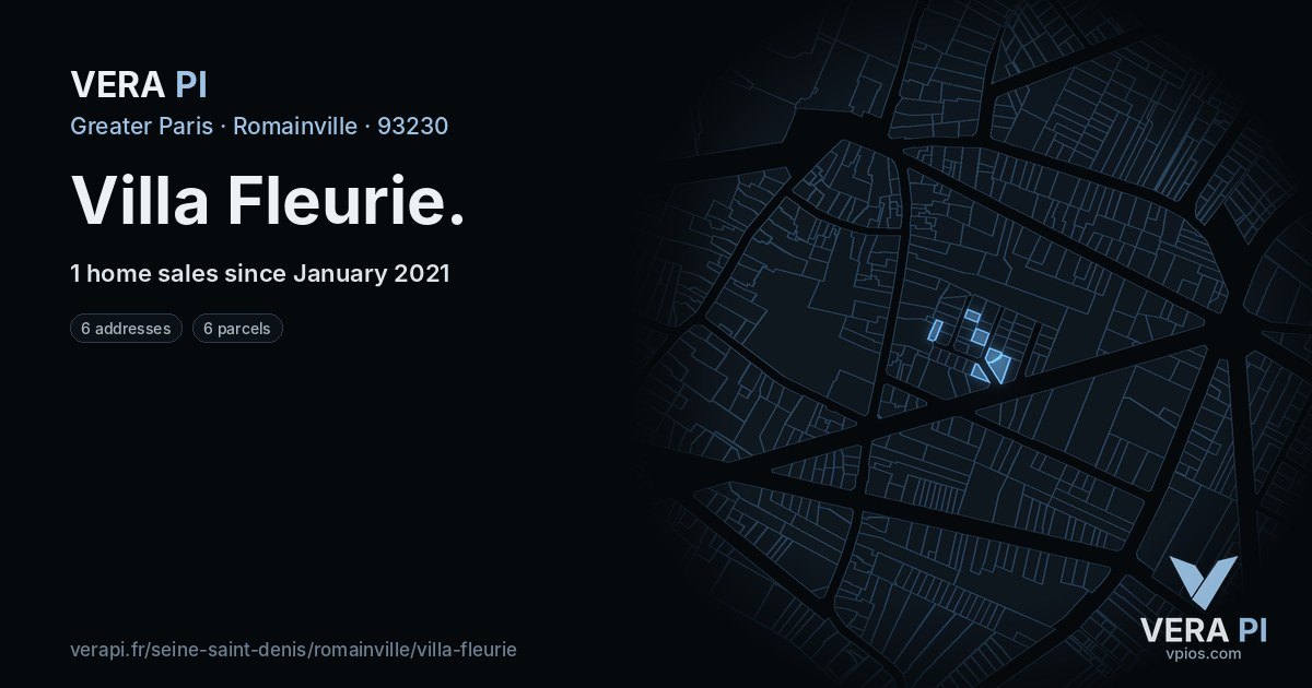 Villa Fleurie, Romainville at night – every parcel coloured by the prices around it, the street's own parcels lit
