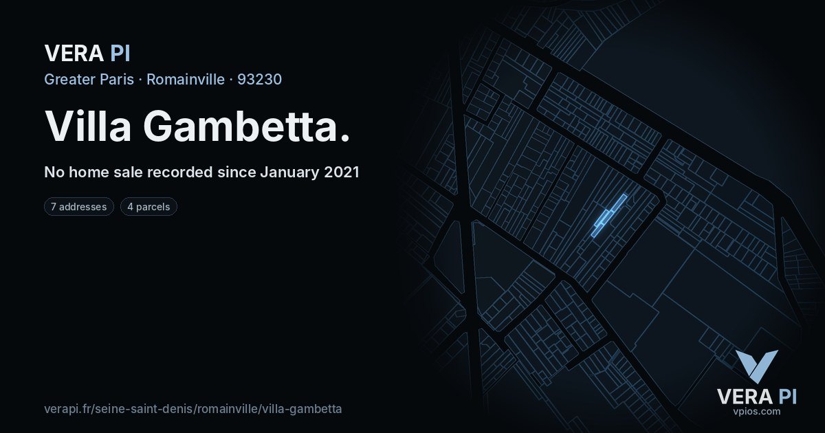 Villa Gambetta, Romainville at night – every parcel coloured by the prices around it, the street's own parcels lit