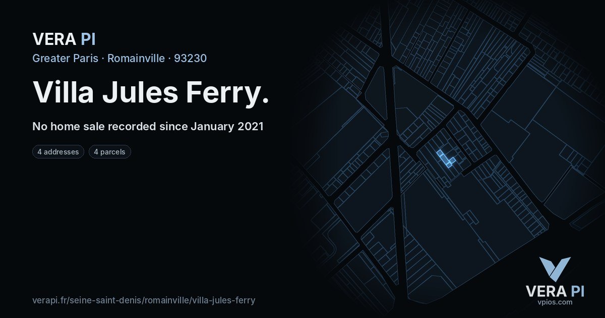 Villa Jules Ferry, Romainville at night – every parcel coloured by the prices around it, the street's own parcels lit