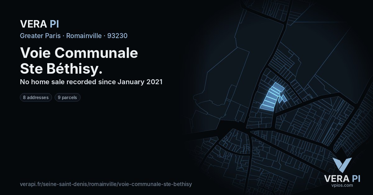 Voie Communale Ste Béthisy, Romainville at night – every parcel coloured by the prices around it, the street's own parcels lit