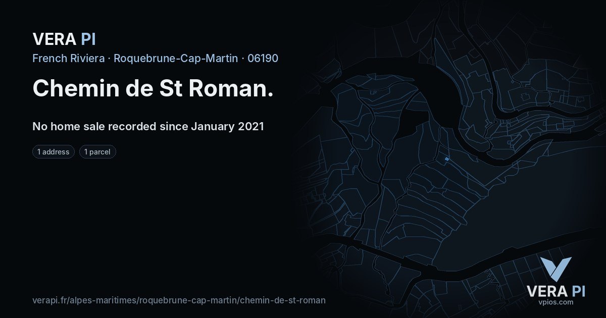 Chemin de St Roman, Roquebrune-Cap-Martin at night – every parcel coloured by the prices around it, the street's own parcels lit