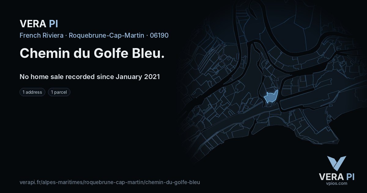 Chemin du Golfe Bleu, Roquebrune-Cap-Martin at night – every parcel coloured by the prices around it, the street's own parcels lit