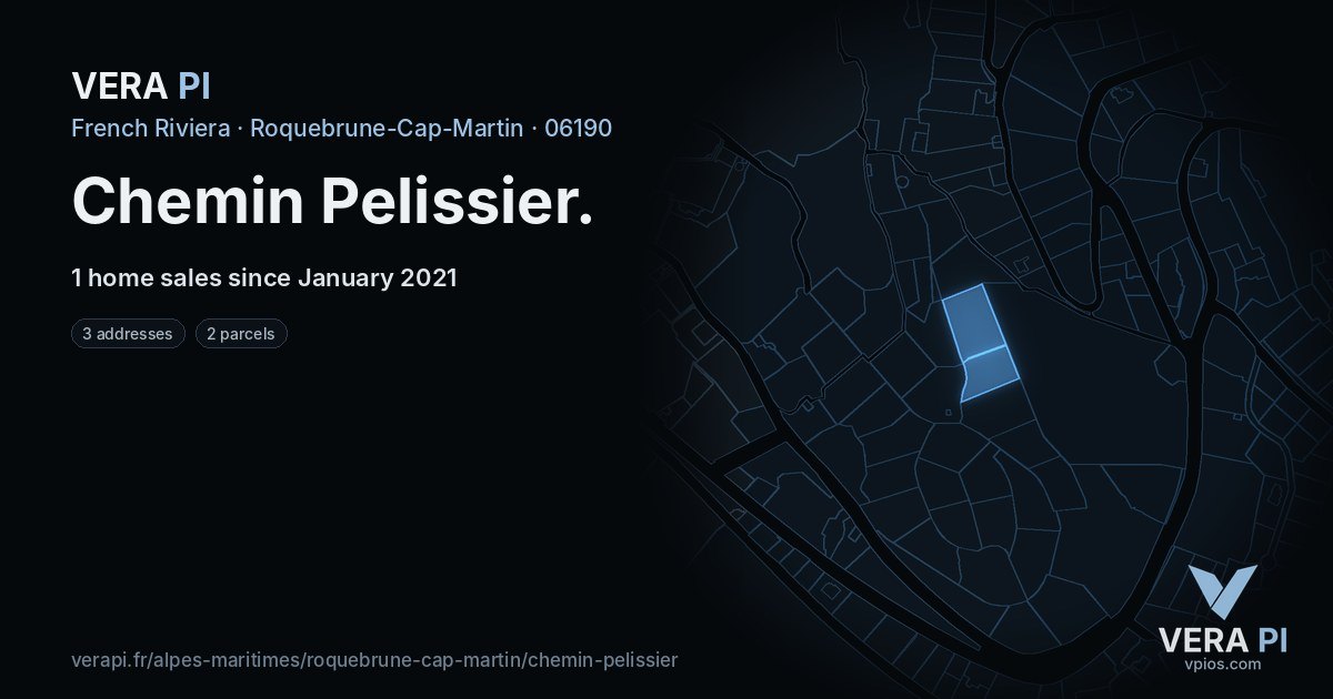 Chemin Pelissier, Roquebrune-Cap-Martin at night – every parcel coloured by the prices around it, the street's own parcels lit