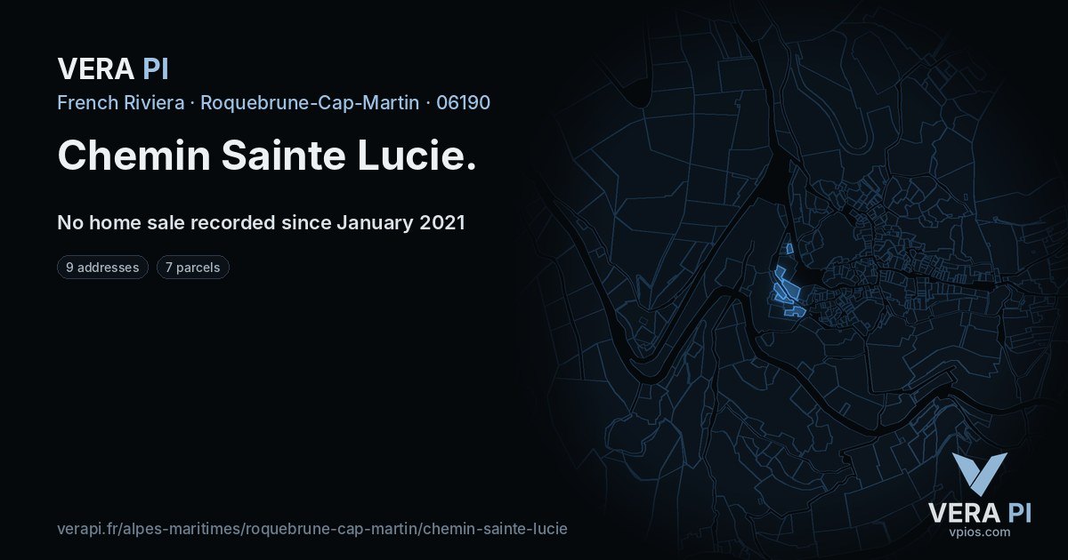 Chemin Sainte Lucie, Roquebrune-Cap-Martin at night – every parcel coloured by the prices around it, the street's own parcels lit