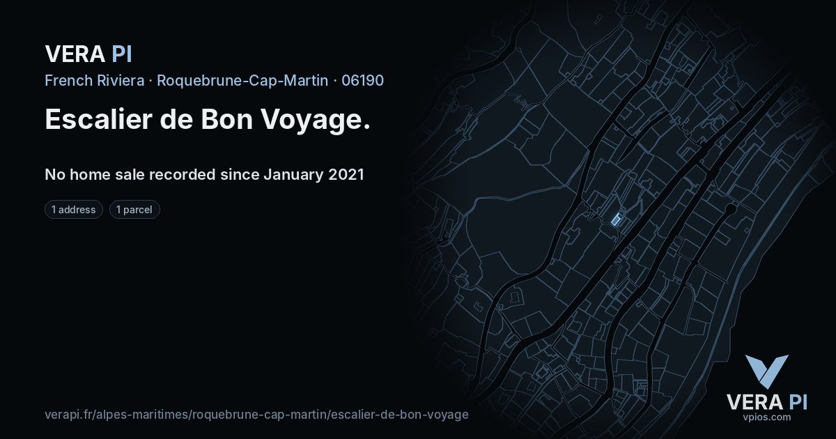 Escalier de Bon Voyage, Roquebrune-Cap-Martin at night – every parcel coloured by the prices around it, the street's own parcels lit