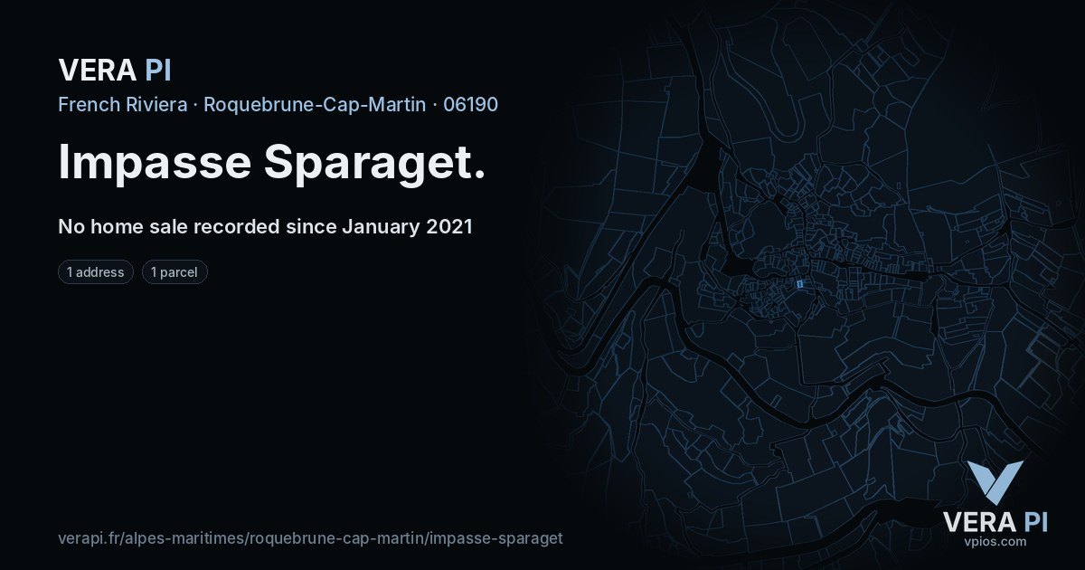 Impasse Sparaget, Roquebrune-Cap-Martin at night – every parcel coloured by the prices around it, the street's own parcels lit
