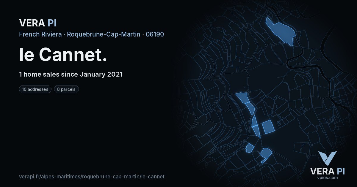 le Cannet, Roquebrune-Cap-Martin at night – every parcel coloured by the prices around it, the street's own parcels lit