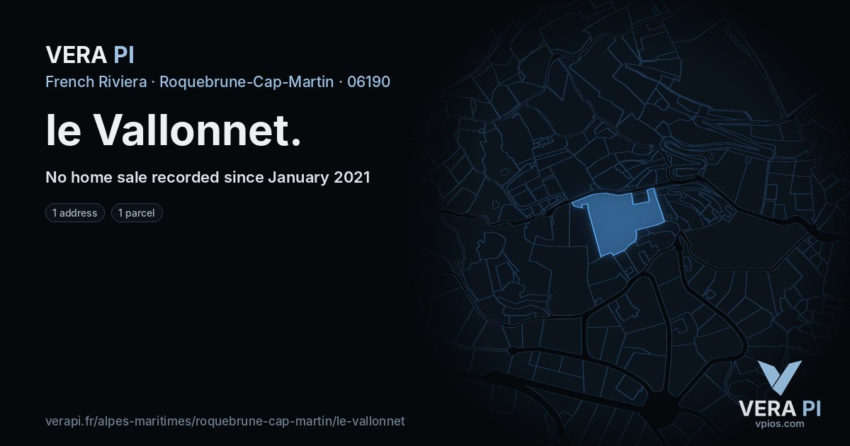 le Vallonnet, Roquebrune-Cap-Martin at night – every parcel coloured by the prices around it, the street's own parcels lit