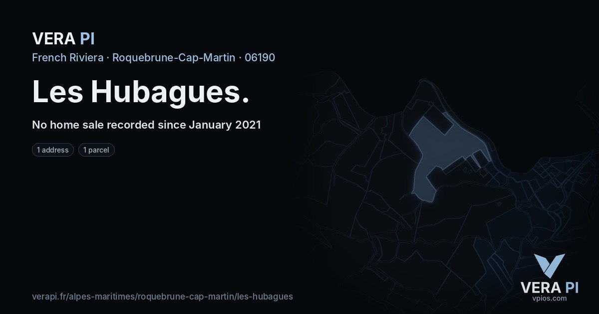 Les Hubagues, Roquebrune-Cap-Martin at night – every parcel coloured by the prices around it, the street's own parcels lit