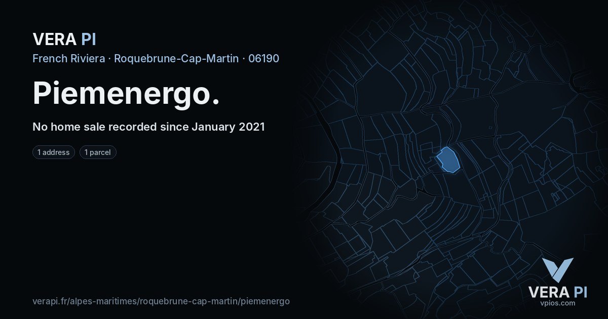 Piemenergo, Roquebrune-Cap-Martin at night – every parcel coloured by the prices around it, the street's own parcels lit