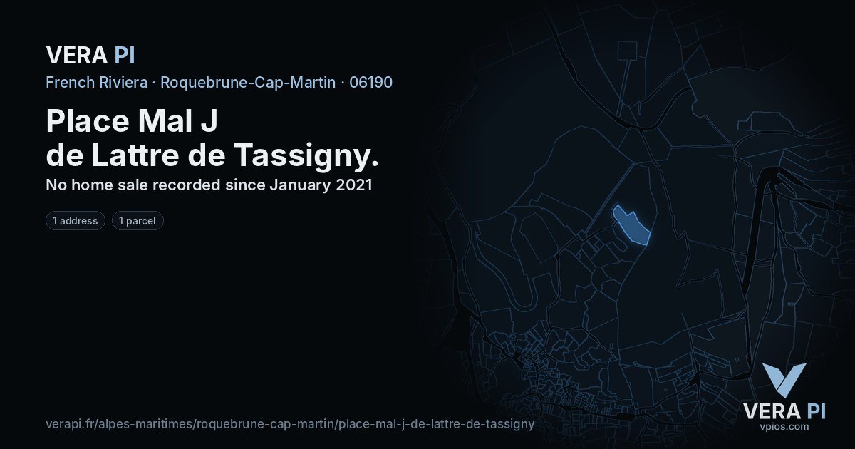 Place Mal J de Lattre de Tassigny, Roquebrune-Cap-Martin at night – every parcel coloured by the prices around it, the street's own parcels lit