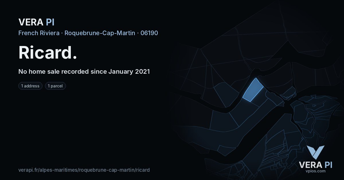 Ricard, Roquebrune-Cap-Martin at night – every parcel coloured by the prices around it, the street's own parcels lit