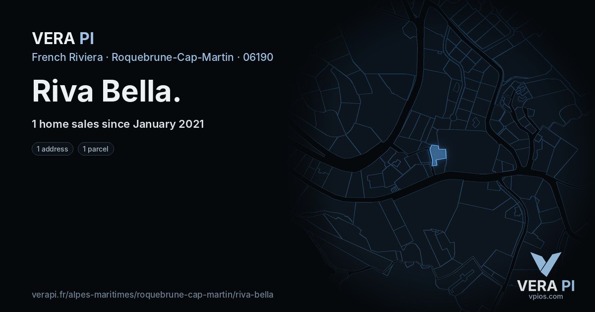 Riva Bella, Roquebrune-Cap-Martin at night – every parcel coloured by the prices around it, the street's own parcels lit