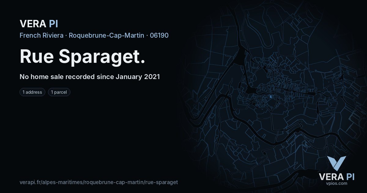 Rue Sparaget, Roquebrune-Cap-Martin at night – every parcel coloured by the prices around it, the street's own parcels lit