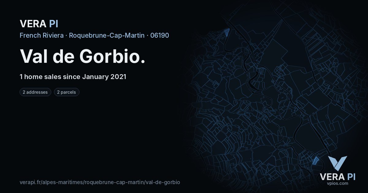 Val de Gorbio, Roquebrune-Cap-Martin at night – every parcel coloured by the prices around it, the street's own parcels lit