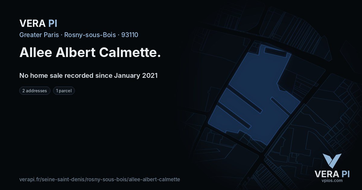 Allee Albert Calmette, Rosny-sous-Bois at night – every parcel coloured by the prices around it, the street's own parcels lit