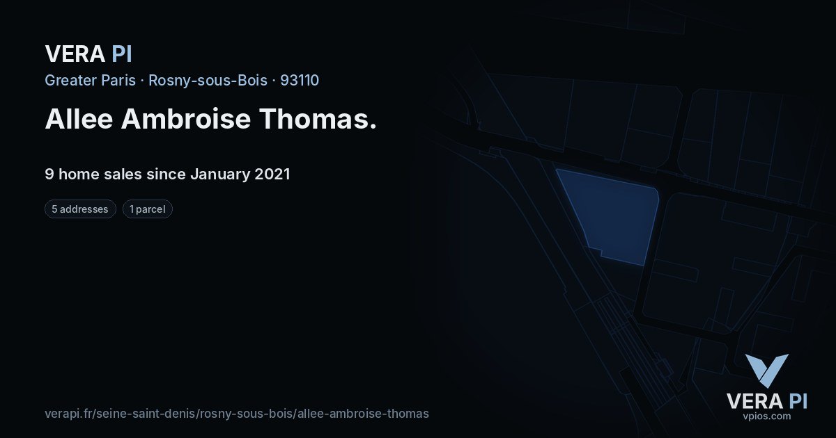 Allee Ambroise Thomas, Rosny-sous-Bois at night – every parcel coloured by the prices around it, the street's own parcels lit
