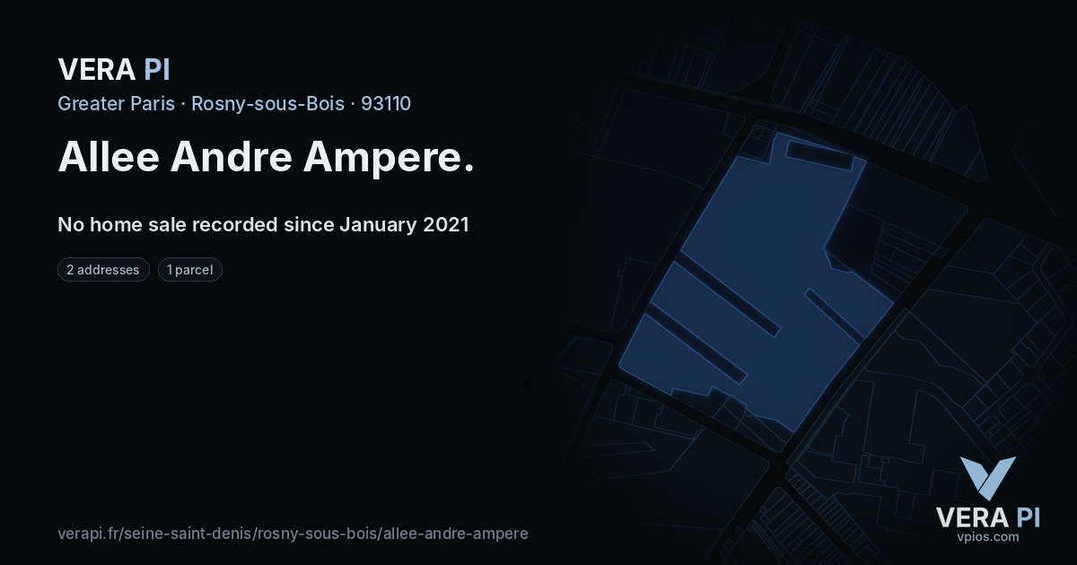 Allee Andre Ampere, Rosny-sous-Bois at night – every parcel coloured by the prices around it, the street's own parcels lit