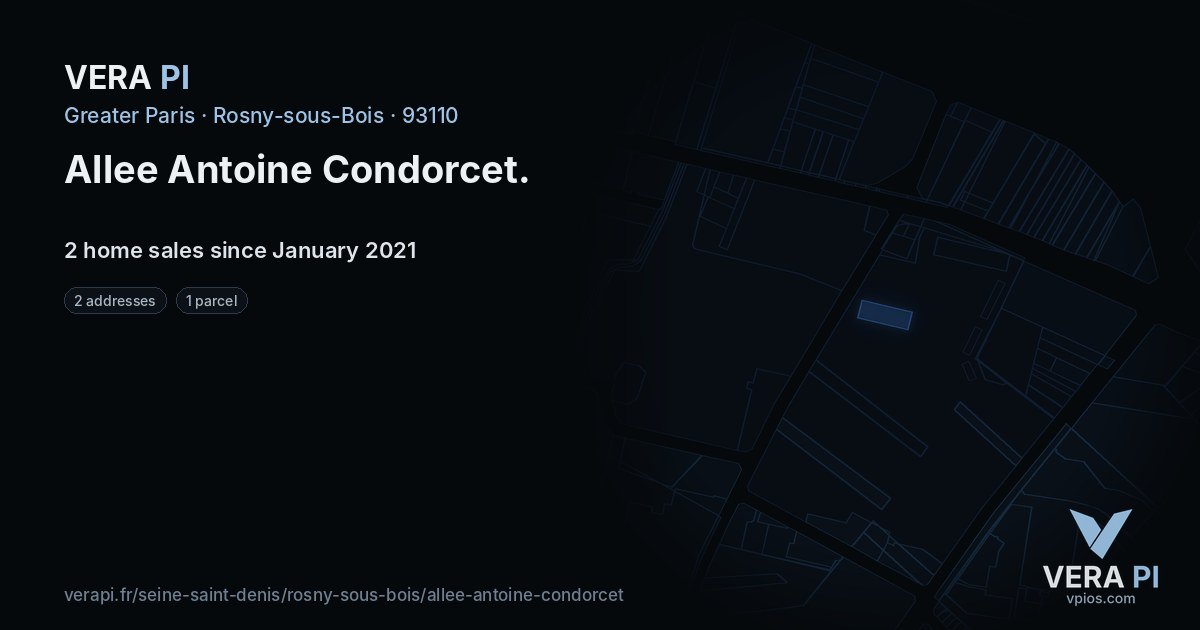 Allee Antoine Condorcet, Rosny-sous-Bois at night – every parcel coloured by the prices around it, the street's own parcels lit